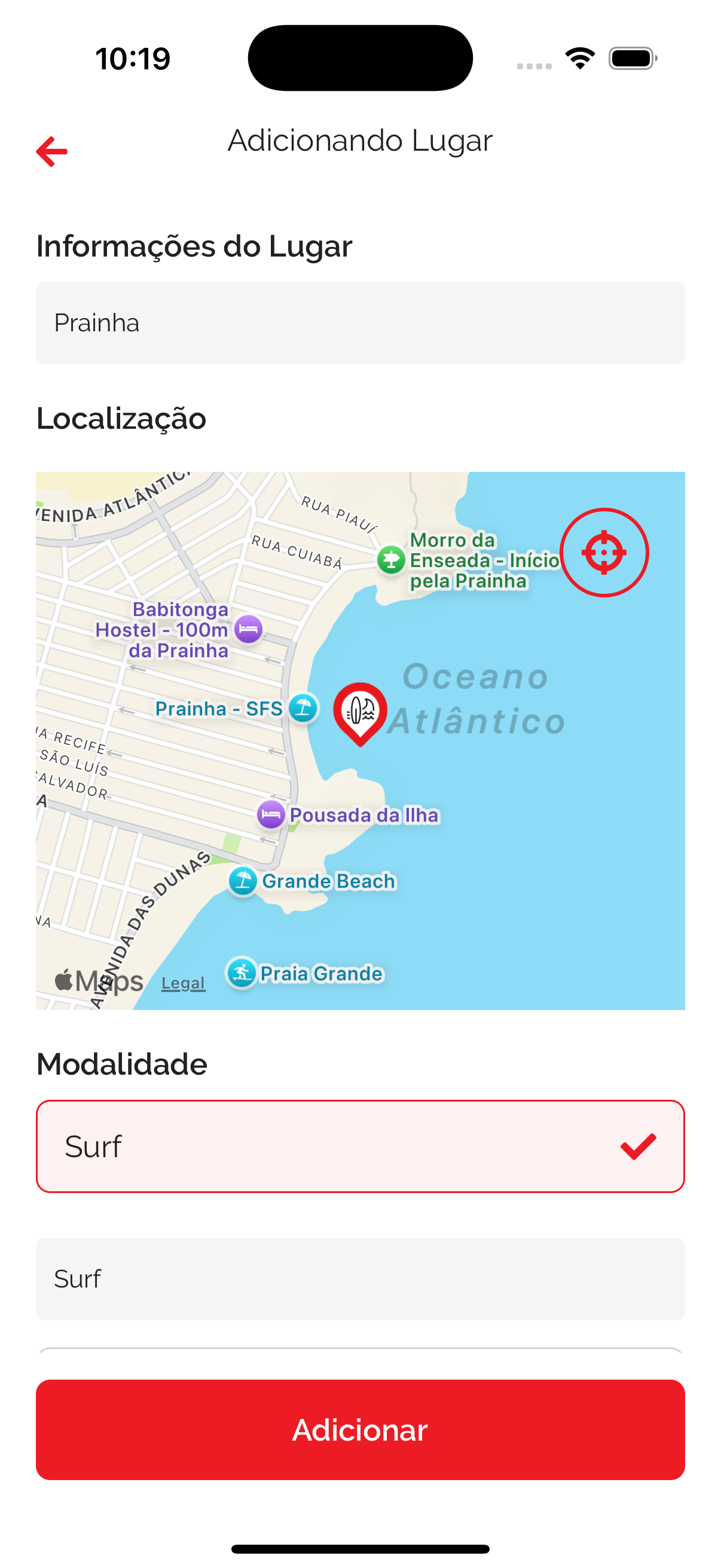 Busca de quadras e campos esportivos no Ativa